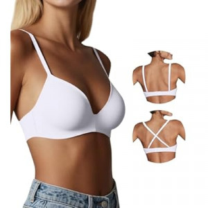 ZYQEXA Seamless Wireless Bra for Women with Support - No Underwire Plunge Push Up Comfy Tshirt Bras…