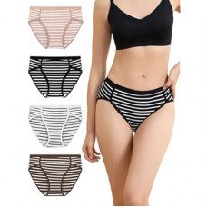 Ellychi Yii Women Cotton Cheeky Underwear - French High Cut Striped Panties