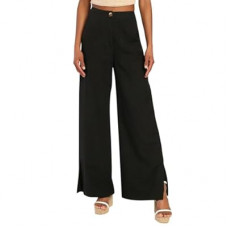 GUOLEZEEV Women High Waist Wide Leg Pants Trendy Y2k Palazzo Pants Casual Trouser with Slit Hem