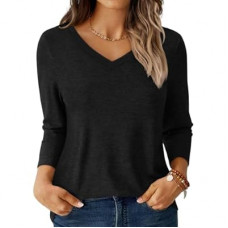 GKBK Womens Tops 3/4 Sleeve Shirts V Neck Casual Blouses Basic Loose Fit Pullover Tshirts