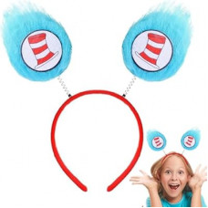 ZAGEVIVIN Reading Week Headband, Blue Fur with Red Striped,Costume Accessory for School Festivals Hallo…