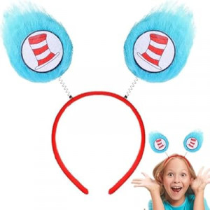 ZAGEVIVIN Reading Week Headband, Blue Fur with Red Striped,Costume Accessory for School Festivals Hallo…