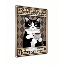 Carastora Vintage Coffee Bar Decor Sign – Black and White Cat Metal Wall Art with Humorous…
