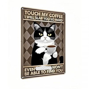 Carastora Vintage Coffee Bar Decor Sign – Black and White Cat Metal Wall Art with Humorous…