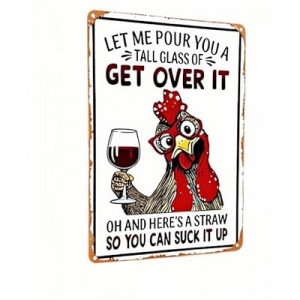 Carastora Funny Chicken Tin Sign – Vintage-Style Metal Sign for Kitchen, Bar, Farm, or Backyard…