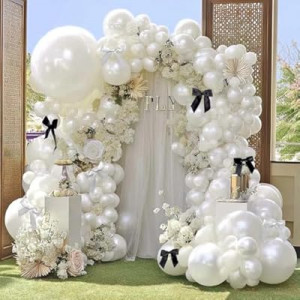 Pearl White Balloon Arch Kit, Double Stuffed White Pearl Balloon Garland Different Sizes 5/12/18 Inch with B…