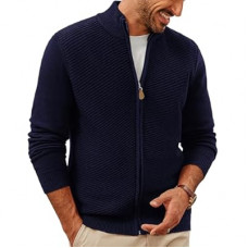PJ PAUL JONES Mens Cardigan Sweater Full Zip Up Stand Collar Cardigans Fall Casual Knit Sweaters