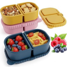 DRNKNSTX 3 Pack Reusable Silicone Snack Containers with Lids, 8.5oz 2 Compartment Snackle Box Contain…