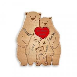 Personalized Wooden Family Figurine – Custom Names Puzzle with Heart – Wooden for Parents, Grandparents,…