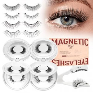Higu clace Magnetic Eyelashes with Applicator 4 Pairs Magnetic Lashes Natural Look Wispy Magnet Lashes…