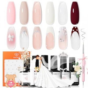 Modelones Gel Nail Polish Set -6 Colors Nude Pink White Gel Polish Kit Skin Tones Brown Milky White Fren…