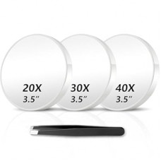 Haikopoon Magnifying Mirror 20X&30X&40X 3 Packs with Tweezer and Suction Cups Set, 3.5 Inches Co…
