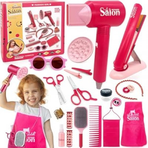 Yafacuha Girls Hair Salon Toys Kids Pretend Play Hair Styling Kit with Realistic Blow Dryer Straightener St…