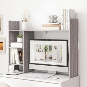 FTZxHKLX Desktop Bookshelf, Wooden Desk Hutch for Computer Monitor Up to 27'' with 3 Open Sto…