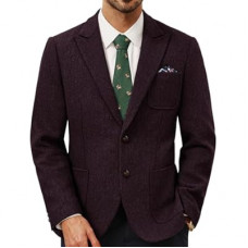 PJ PAUL JONES Sport Coats for Men Slim Fit Wool Blazer Two Button Suit Jacket with Pocket Square Wine Red