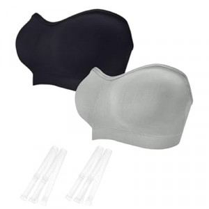 ZYQEXA Strapless Bras for Women - Seamless Non-Slip Wireless Pad Bralette Clear Straps Tube Top Sum…