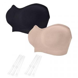 ZYQEXA Strapless Bras for Women - Seamless Non-Slip Wireless Pad Bralette Clear Straps Tube Top Sum…