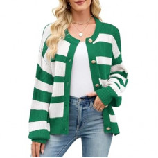 ZLIGXEA Womens Cardigan Sweaters Long Sleeve Striped Knit Cardigans Button Down Knitted Lady Jackets…