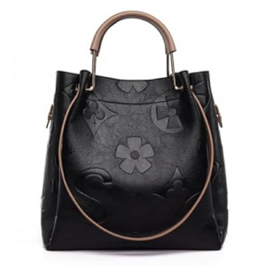 LAIQIAN Embossed Foral Handbag for Women Trendy Leather Designer Handbag Large Shoulder Bag Top H…