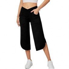gaimoliso Capri Pants for Women Casual Wide Leg Yoga Crossover High Waist Capri Pants Pockets Loose So…