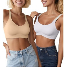 ZYQEXA Wireless Seamless Jelly Bras for Teens with Support - Women Bralette Push Up Comfort Wide Str…