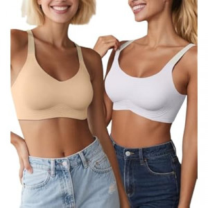 ZYQEXA Wireless Seamless Jelly Bras for Teens with Support - Women Bralette Push Up Comfort Wide Str…