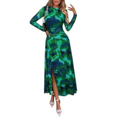 ECOWISH Long Sleeve Midi Formal Dress Women Fall Ruched Bodycon Party Cocktail Club Mesh Dresses Cr…