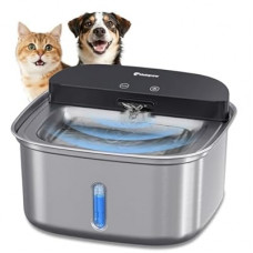 HOLAPAW Wireless Cat Water Fountain Stainless Steel, 128oz/3.78L Cordless Automatic Water Dispense…
