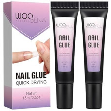 Woobena 2 Packs Nail Glues for Press On Nails Quick Drying Long Lasting No UV Light Needed 0.35 oz(10g) S…