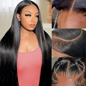 Amyes Straight Lace Front Wigs Human Hair 13x4 HD Transparent Lace Frontal Glueless Wig Bralizian…