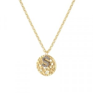 MYEARS Initial Necklace for Women Gold Round Hammered Crushed Ice Coin Disc Pendant with Cubic Zirco…