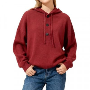 Bakyarder Hoodies for Women Men Oversized Pullover Solid Color Ribbed Hooded Casual Sweaters Tops Red…