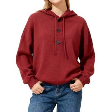 Bakyarder Hoodies for Women Men Oversized Pullover Solid Color Ribbed Hooded Casual Sweaters Tops Red…