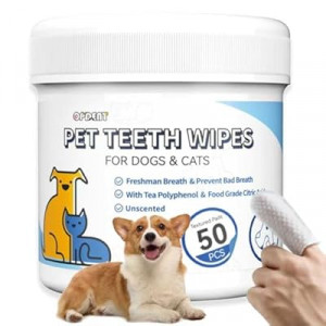 Opdent No-Rinse Dog Teeth Cleaning Wipes - Cat & Dog Fresh Breath Pet Dental Finger Wipes, Dog Toothbru…