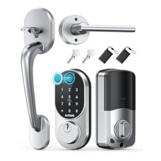 Keyless Entry Door Lock with Handle: NUTOMO Silver Fingerprint Door Lock Set,Smart Door Lock with Han…