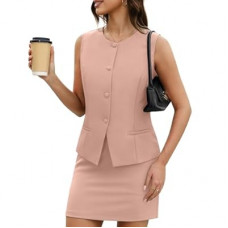 Casly Lamiit Womens Two Piece Blazer Outfits Summer Skirt Set Button Down Vest Short Skort Crew…