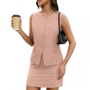 Casly Lamiit Womens Two Piece Blazer Outfits Summer Skirt Set Button Down Vest Short Skort Crew…