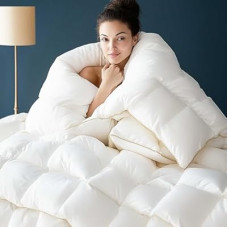 Puffy White Feather Comforter Queen Size with Feathers Down Fiber Filled, All Season Feather Duvet Ins…