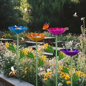 Yonisun Bee Watering Station, 4 Pack Butterfly Drinking Station with Flower Design for Garden,Colorful…