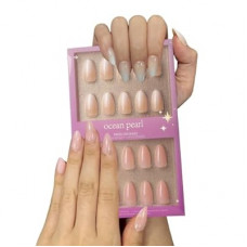 OCEAN PEARL Press On Nails 64pcs Short Almond, Semi-Sheer Nude & Vanilla Cream,Full Cover Fake Nails…