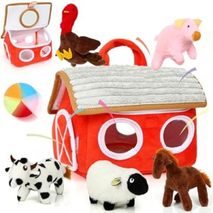 FVUUKOSIIT Baby Toys 6-12 Months - Montessori Sensory Farm Set - Soft Stuffed Animals with Rattle Squeak…