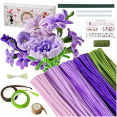 Pipe Cleaners Craft 5 Colors,Chenille Stems Plush Craft Kit,Purple Pipe Cleaners Flowers Kit with Floral Tap…