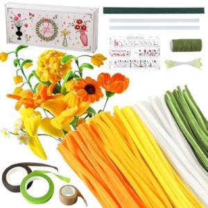 JollyPetal&Twig Yellow Pipe Cleaners Craft 5 Colors,Chenille Stems Plush Craft Kit,White Pipe Cleaners for Cr…