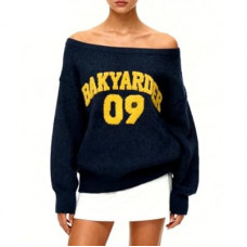 Bakyarder Women’s Vintage Off-Shoulder Knit Sweater Oversized Chenille Embroidery Pullover Loose…