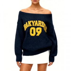 Bakyarder Women’s Vintage Off-Shoulder Knit Sweater Oversized Chenille Embroidery Pullover Loose…