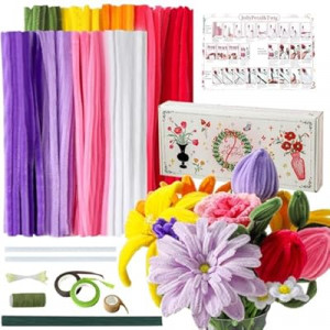 10 Colors Pipe Cleaners Craft,Chenille Stems Plush Craft Kit,Colorful Pipe Cleaners Flowers Kit with Floral Tap…