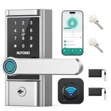 WiFi Keyless Entry Door Lock Handle Set : NUTOMO Silver Smart Front Door Lock,Front Door Handle,App…