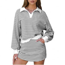 EXLURA Womens Two Piece Sets Cotton Striped Sweatshirt Matching Skirt Skort Tennis Vacation Cruise…