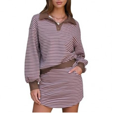 EXLURA Womens Two Piece Sets Cotton Striped Sweatshirt Matching Skirt Skort Tennis Vacation Cruise…