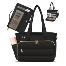 VAYOQON Puffer Tote Bag for Women, Large Quilted Handbag with Laptop Compartments, Work, Colle…